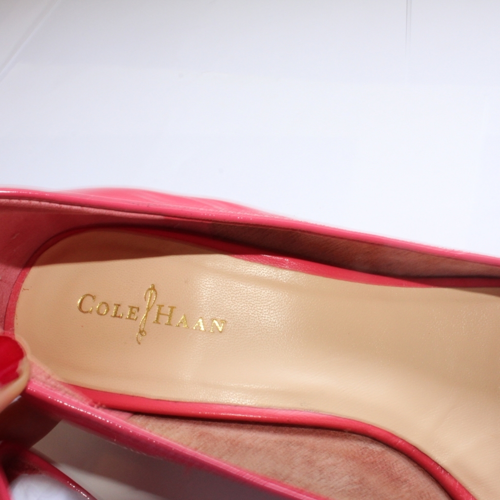 Cole Haan Pink Patent Leather Peep-Toe Wedges with Cork Heel - Picture 10 of 16